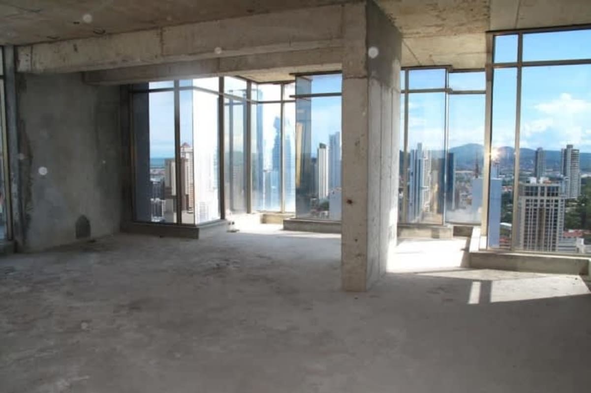 Luxurious lobby at PH Twist Tower with marble floors and elevators in Obarrio Panama