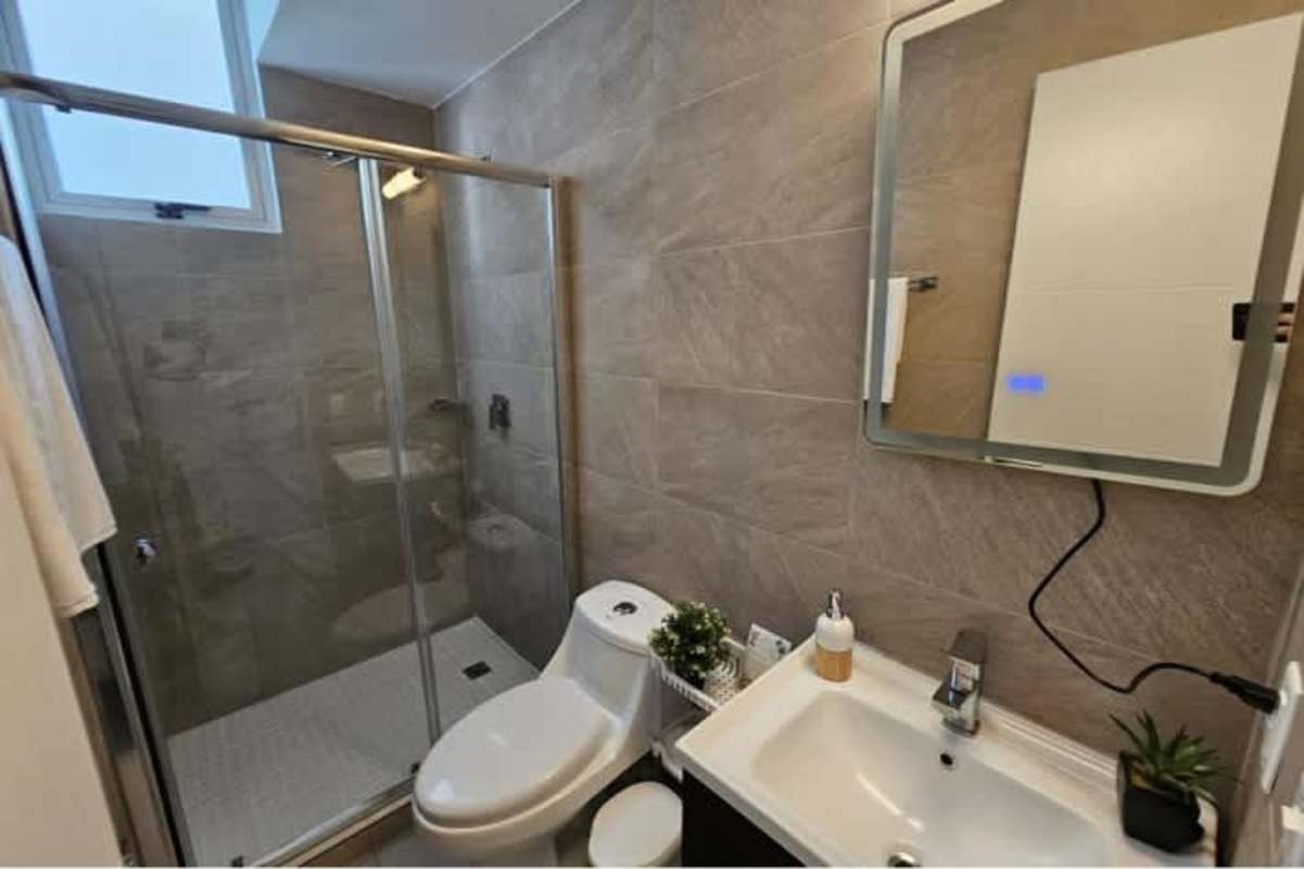 City view from private balcony of PH Via España One apartment Hato Pintado Panama City