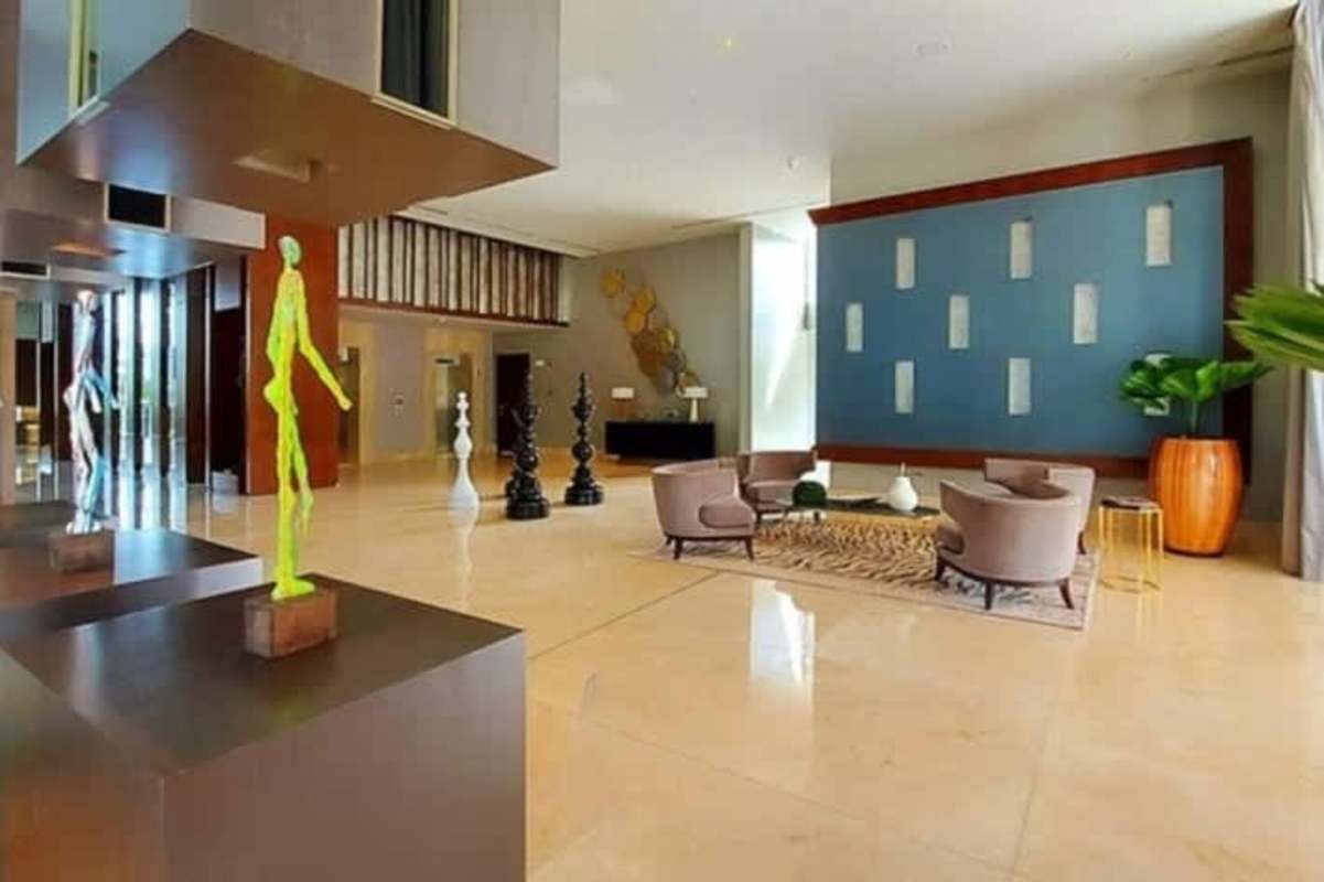 Sand bunkers, green fairways at sunset Santa María Golf Panama