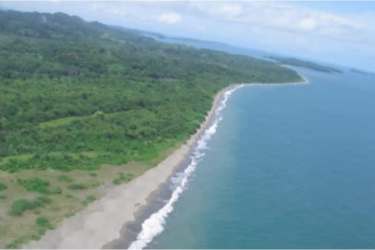 Unspoiled beaches and lush forest Isla Boca Brava Pacific Panama aerial view