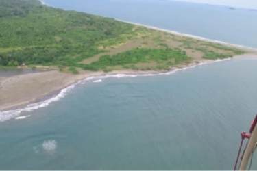 Aerial image of green tropical coastline with sandy beaches Isla Boca Brava Panama