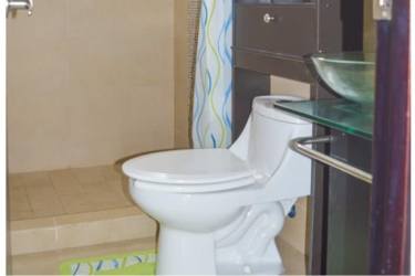 Bathroom with glass vessel sink and tiled shower Coronado Panama