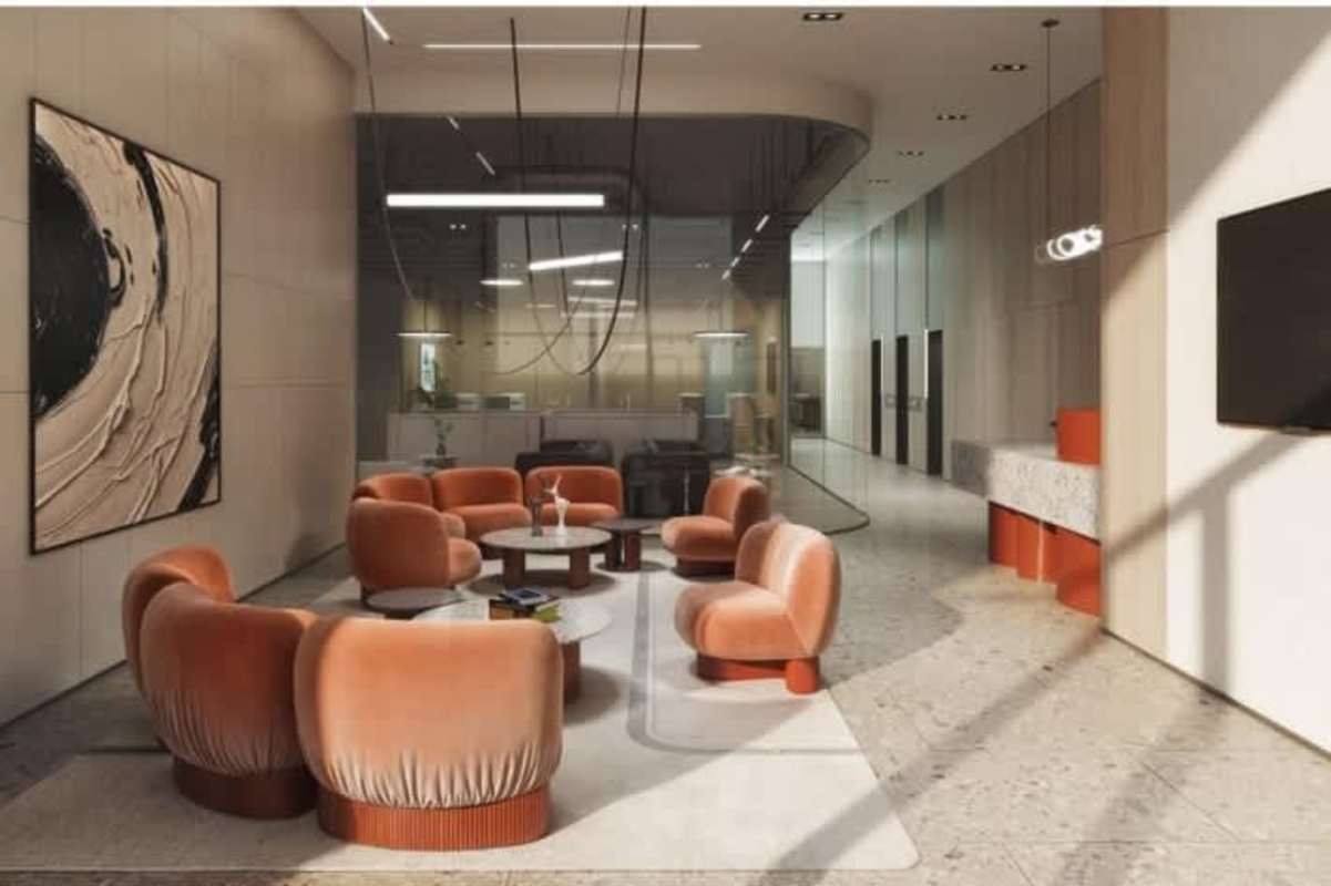 Luxury lobby with marble, glass and art in The Marbella Tower Panama City