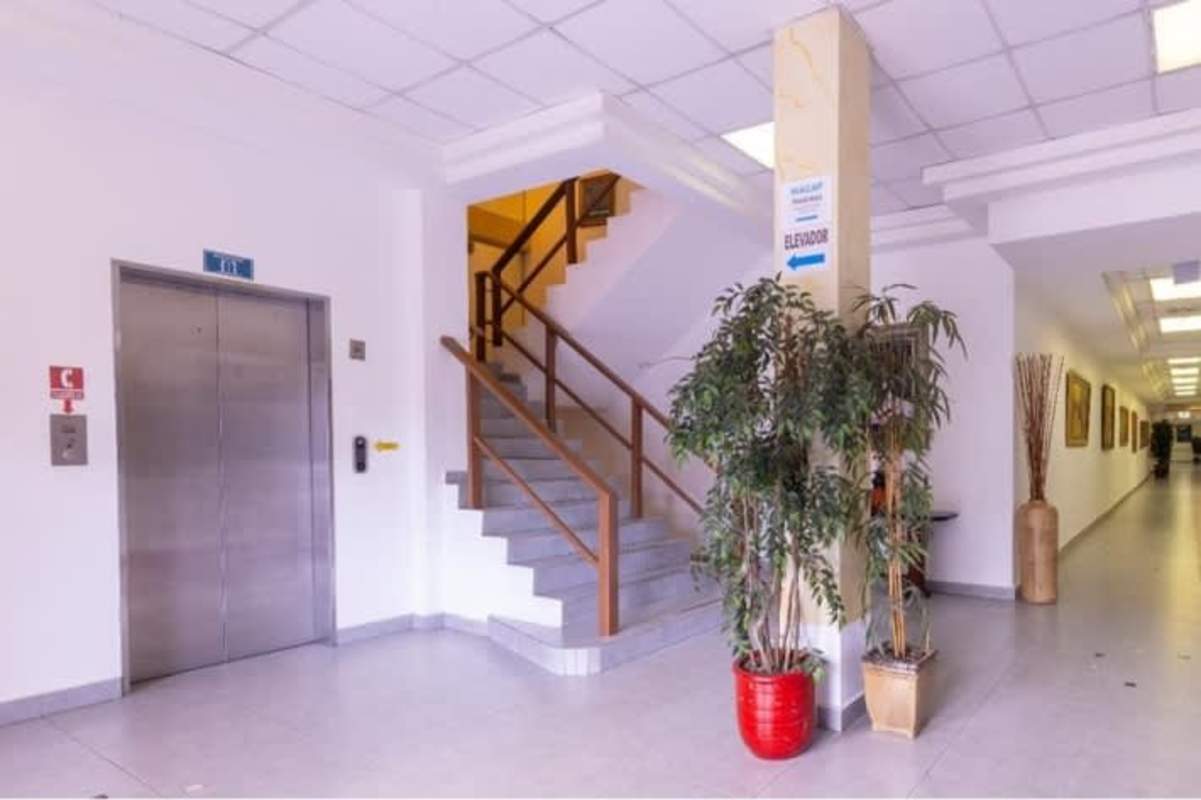 Lobby area with elevator, staircase, indoor plants, corridor decorations at Torre Empresarial Vista Hermosa Panama
