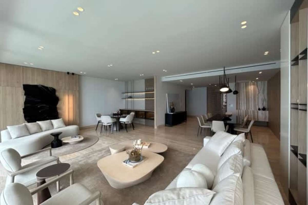 Furnished master bedroom with ocean views in luxury condo PH The Point Paitilla Panama City