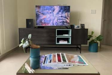 Living room with TV console natural light Woodlands Panama Pacifico