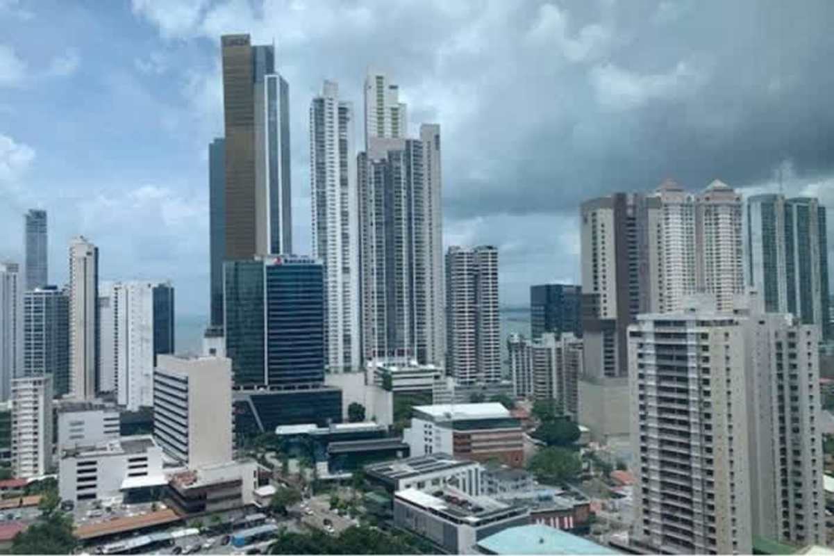 High-rise open corporate floor with skyline city view Tower Bank Panama