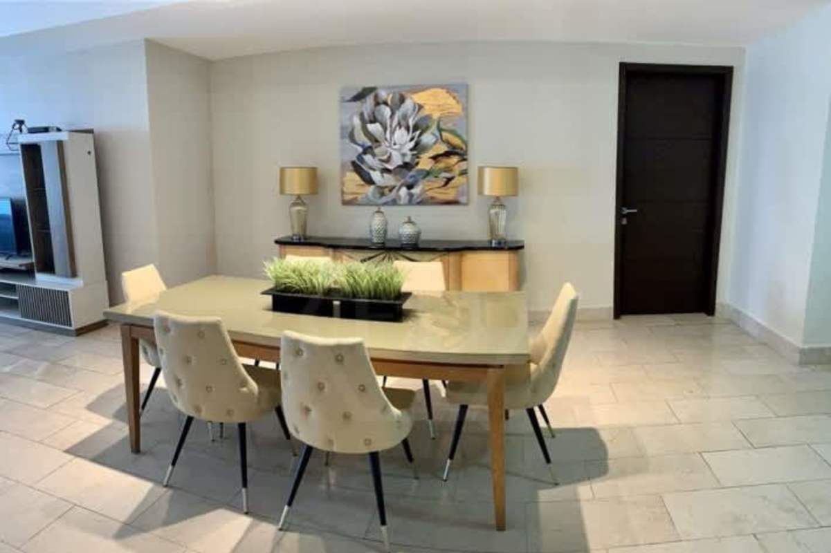 Spacious dining room with designer decor in Grand Tower Punta Pacifica Panama