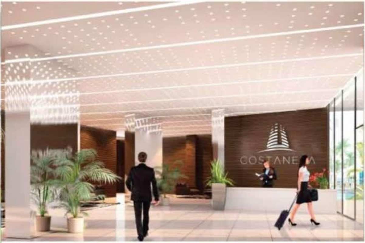 Contemporary kitchen with city view window, marble counters in PH Costanera Panama