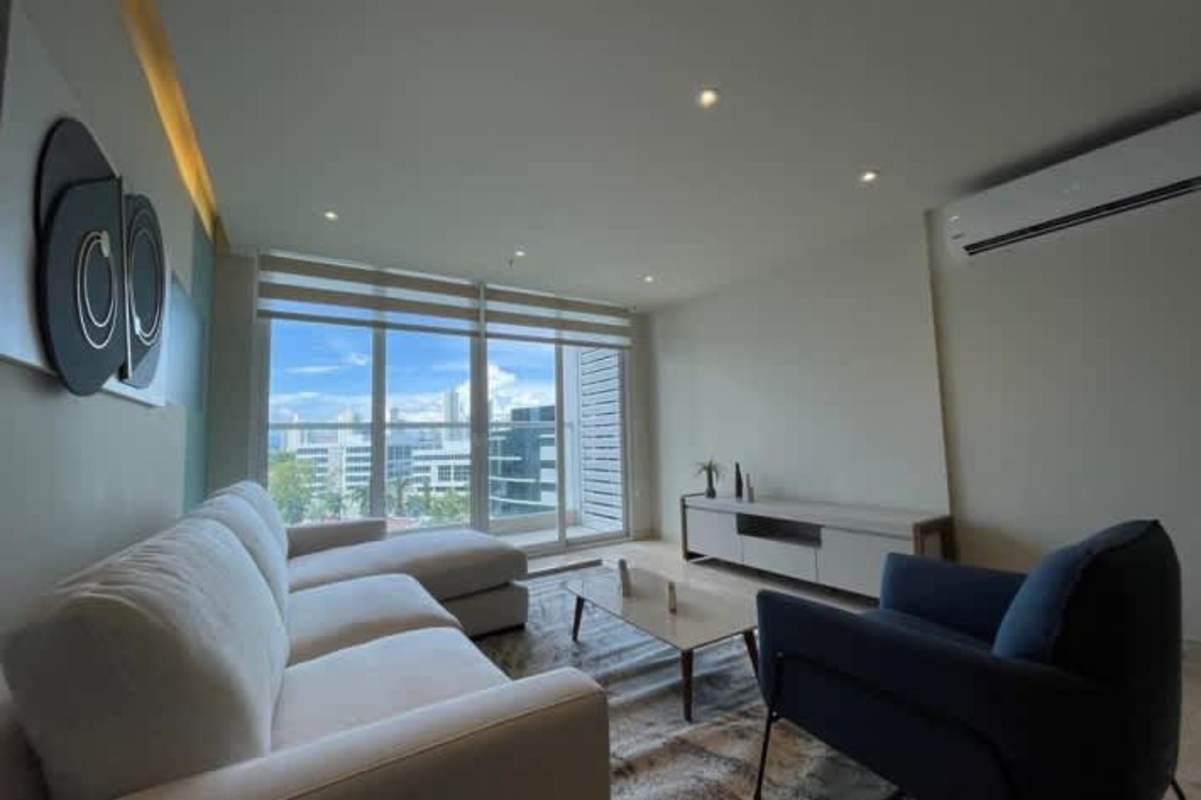 Stylish kitchen with quartz counters, stainless steel appliances, and bar seating Costa del Este Panama