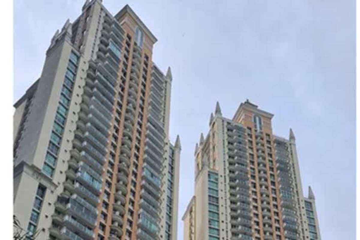 Panoramic view of modern residential towers skyline in Punta Pacifica Panama City