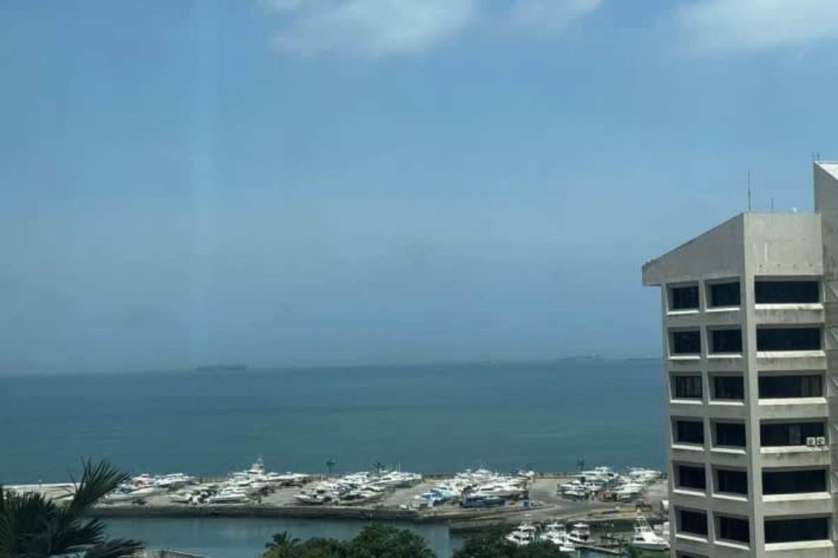 Panoramic city and marina view from condo balcony at Yoo Panama Bella Vista