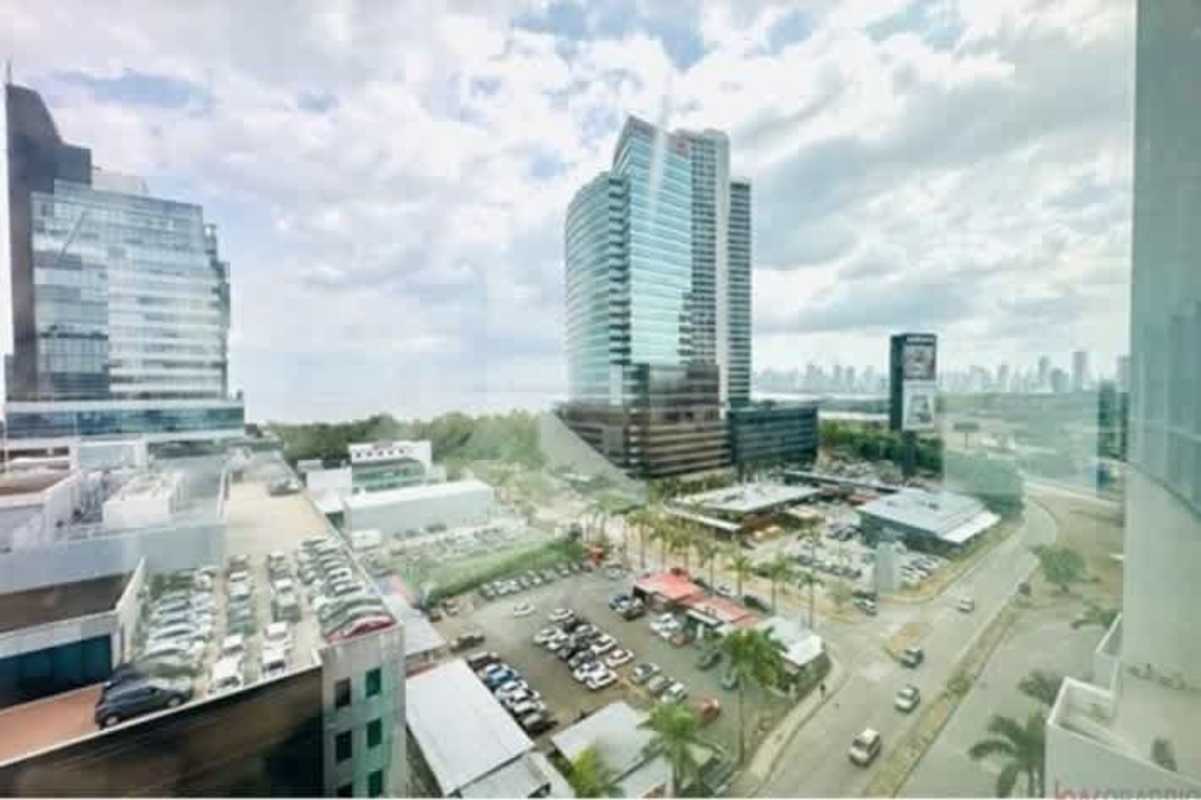Cityscape with modern glass towers Costa del Este Panama commercial zone
