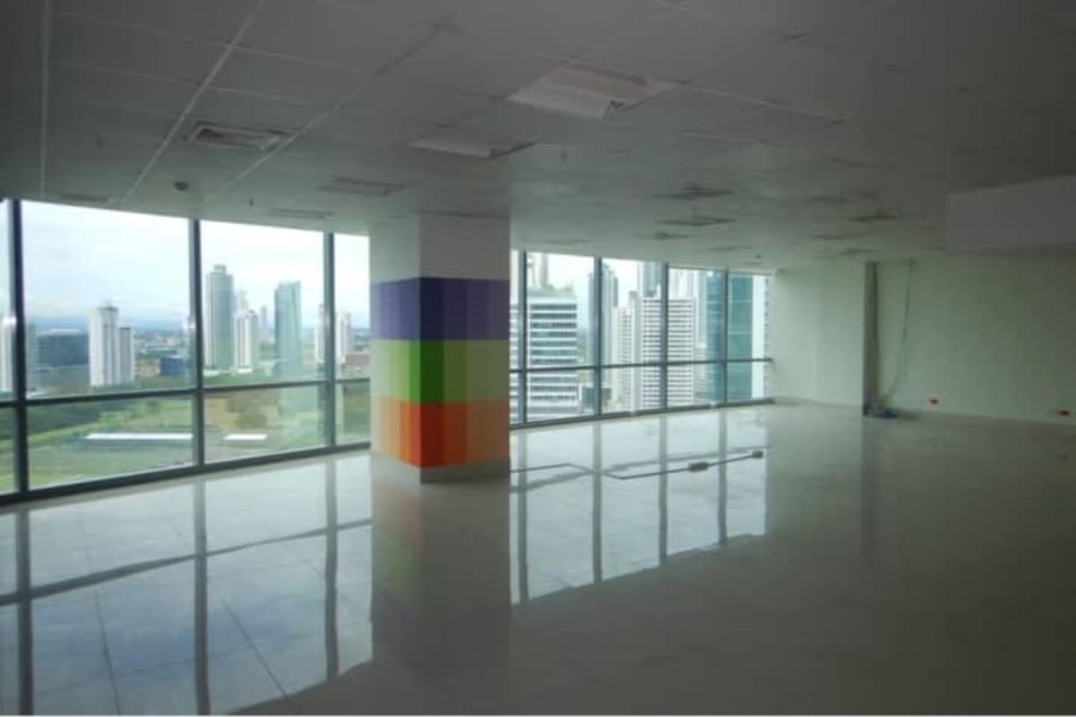 Empty open-plan office with panoramic floor-to-ceiling windows Costa del Este Panama