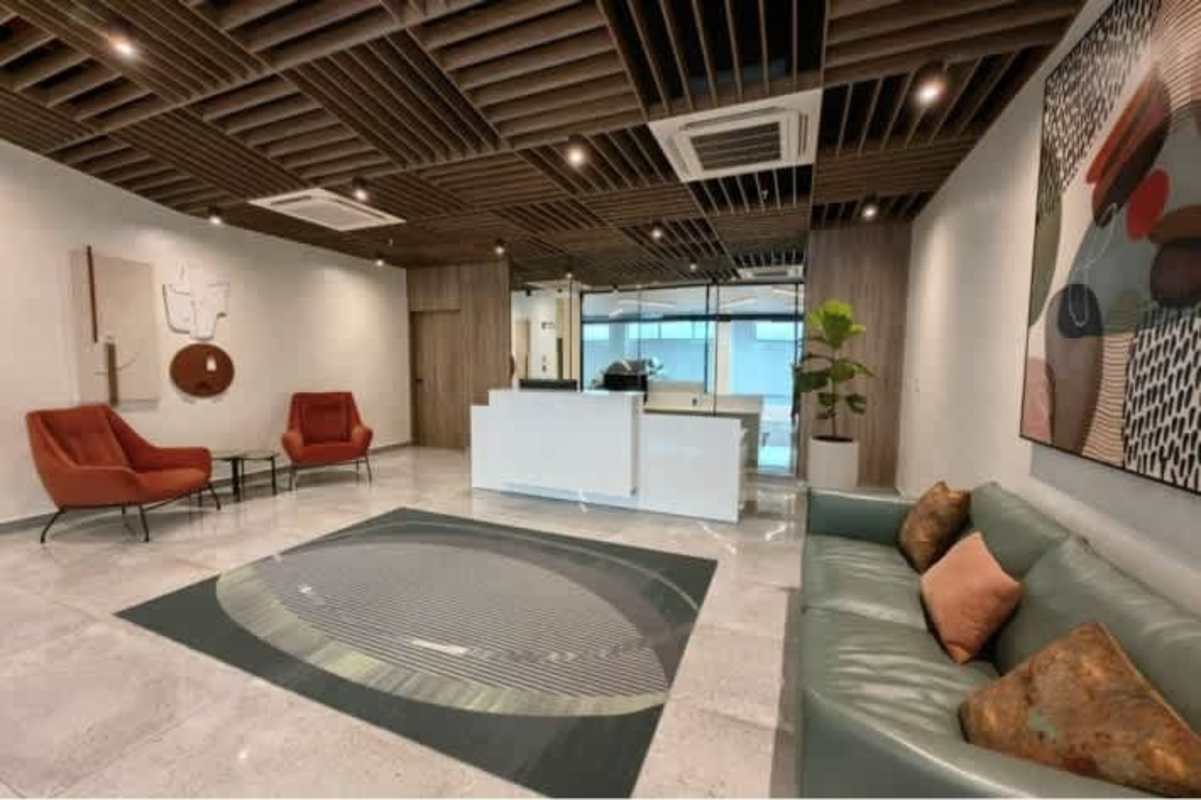 Modern reception lobby with lounge seating at PH BeLiving San Francisco Panama