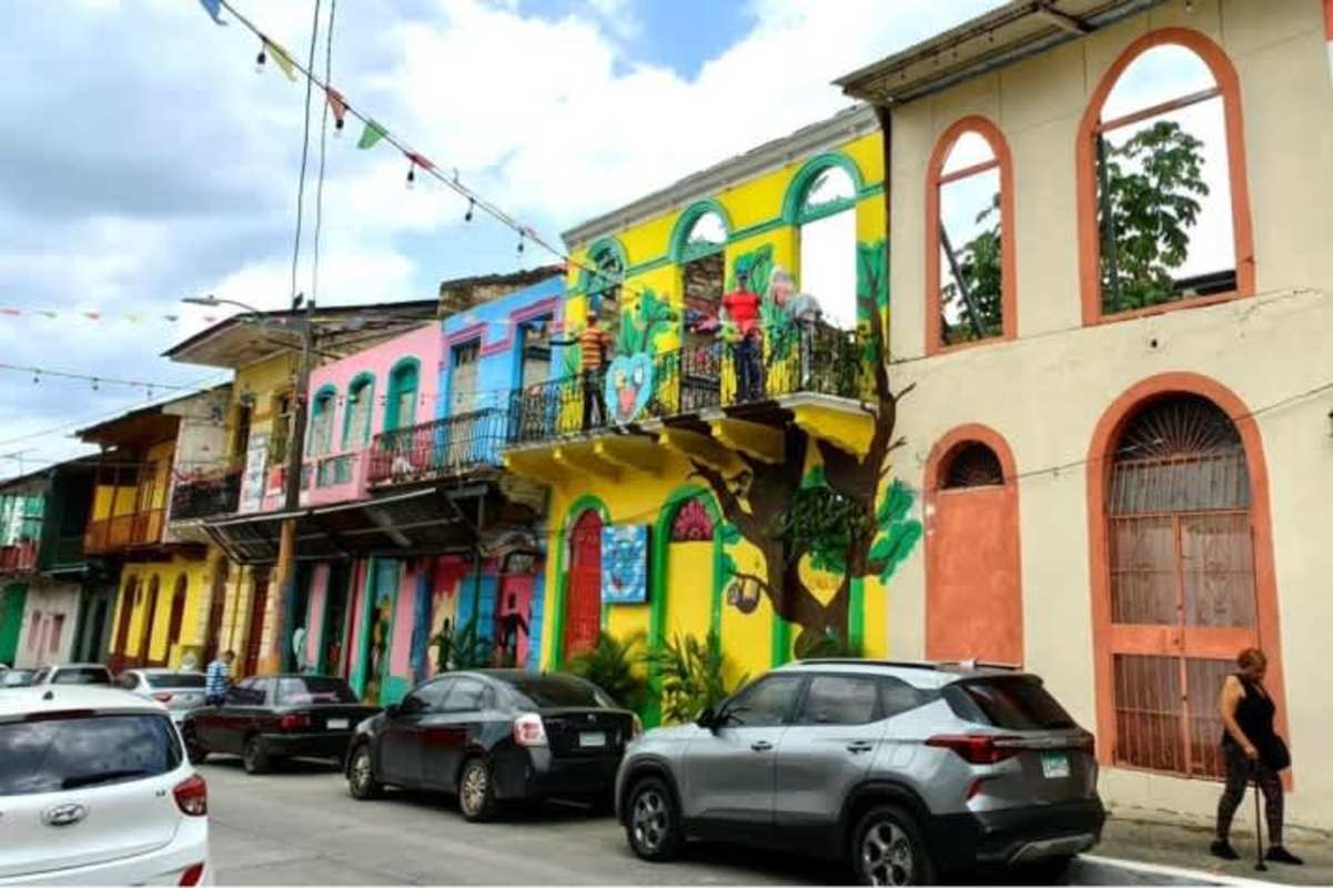 Original colonial balcony and blue shutters at Casa Gloria Casco Viejo Panama