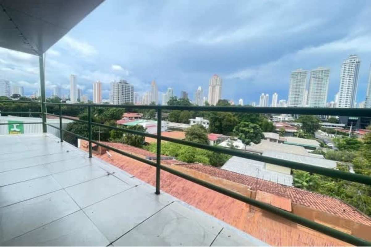 Office balcony with city skyline and ocean view PH BICSA Tower Panama