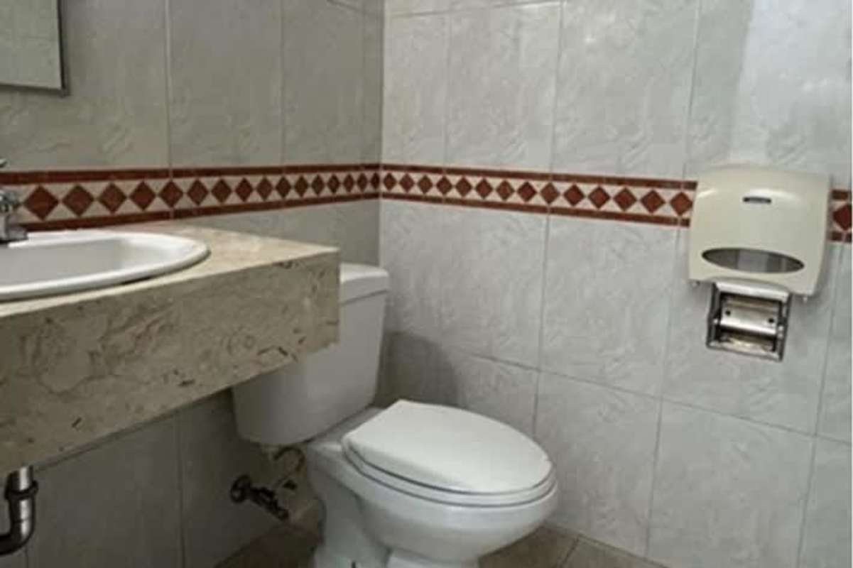 Marble countertop sink bathroom in office for rent Calle 50 Panama City