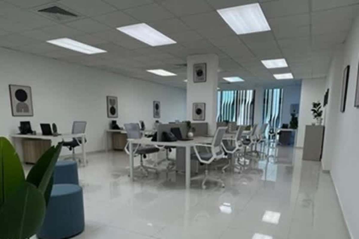 Workstations with skyline view inside PH BICSA Financial Center on Avenida Balboa Panama