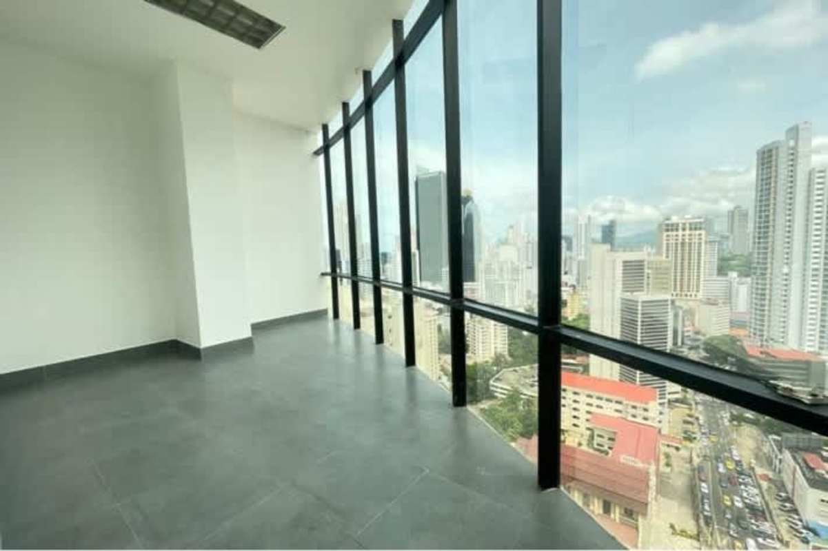 High rise office interior showing Panama skyline view in PH BICSA Financial Center