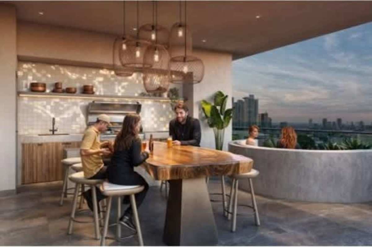 Tranquil indoor yoga room with panoramic windows at PH LOV El Cangrejo