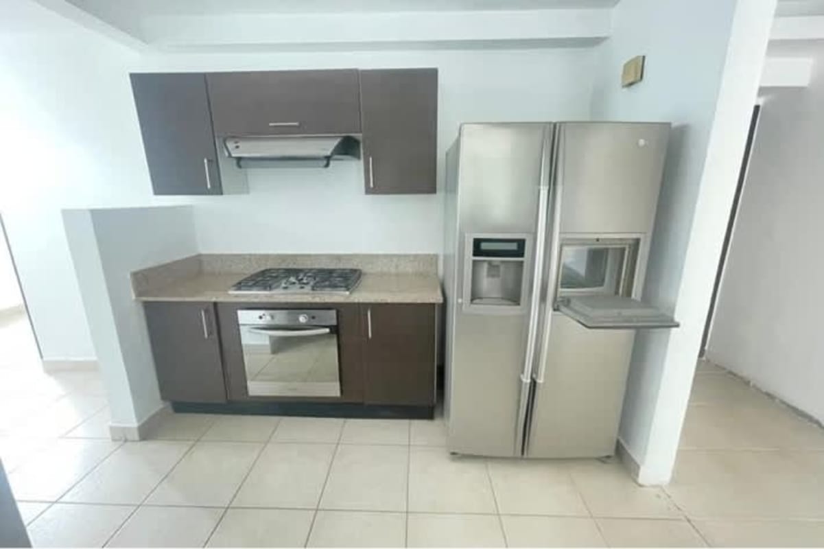 Bathroom with contemporary vanity and tile at PH Embassy Club condo Clayton Panama
