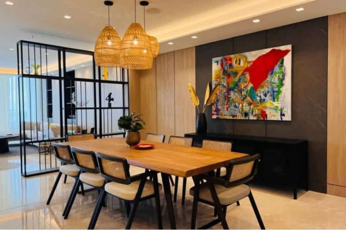 Spacious living room with panoramic balcony and ocean views in PH Costanera Avenida Balboa Panama City