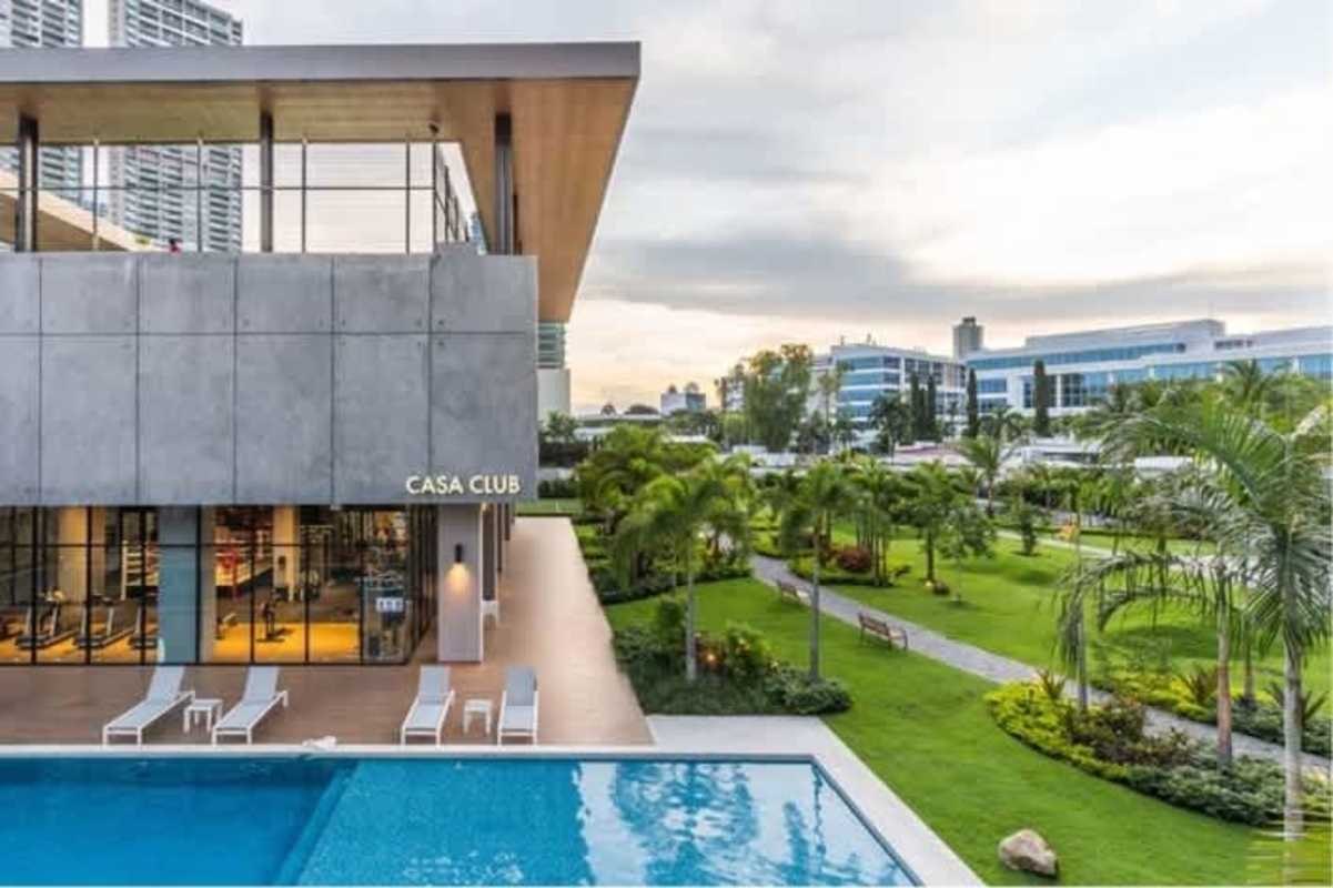 Sleek modern kitchen with quartz countertops and city views Costa del Este Panama