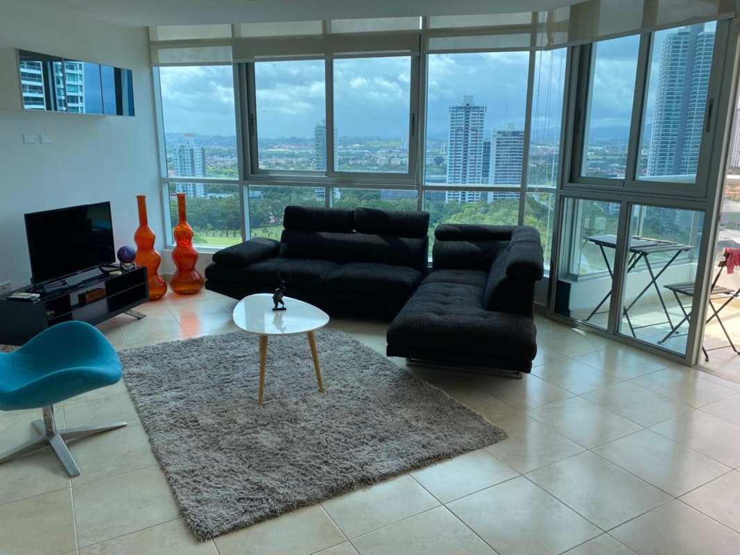 Open kitchen with stainless appliances and granite counter PH Riverside furnished apartment Costa del Este Panama