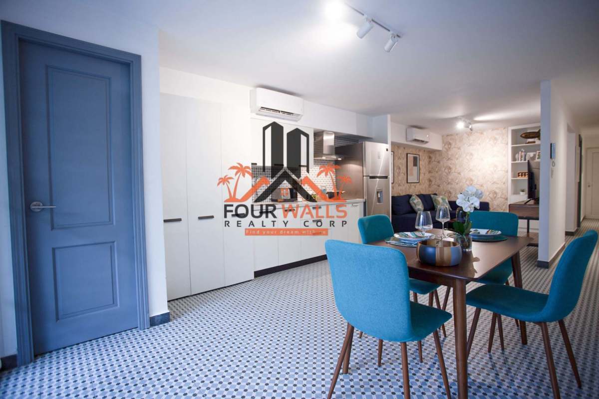 One bedroom apartment floor plan with living, kitchen, and bath PH Plaza Santa Ana Casco Viejo Panama