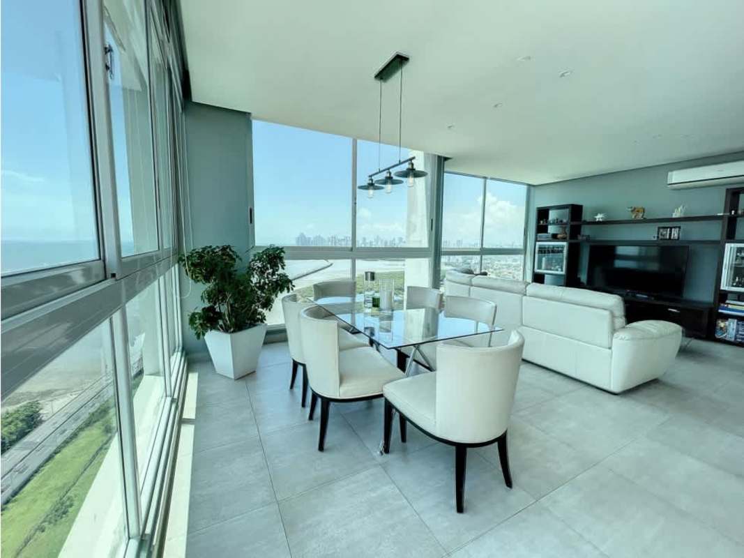 Modern dining space with panoramic ocean and skyline view PH Asia Costa del Este Panama