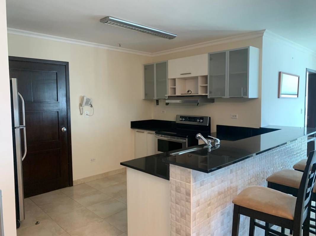 Luxury bathroom with marble countertop, glass enclosed shower PH Riverside Costa del Este rental