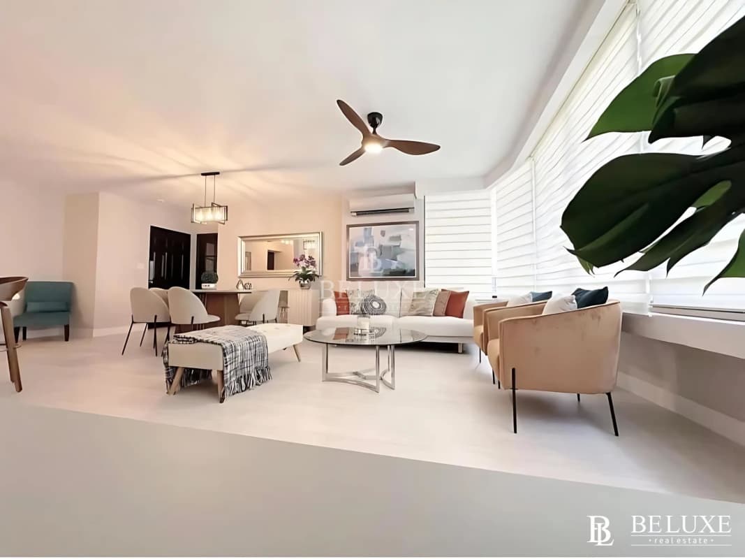 Children's bedroom with pastel design, large windows, ceiling fan PH Brisas Obarrio Panama City