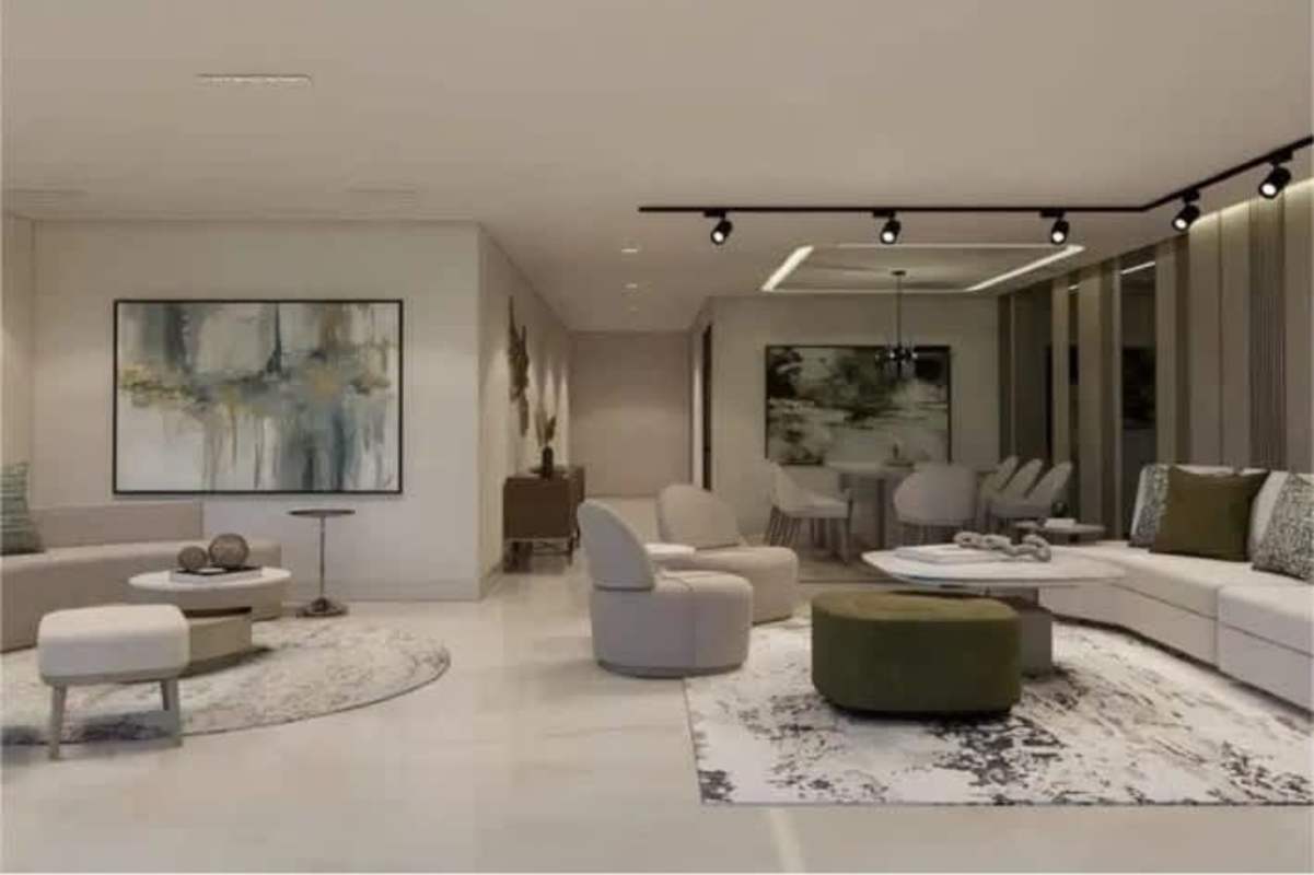 Luxury open-plan living and dining area with neutral tones at PH Allure Punta Pacífica