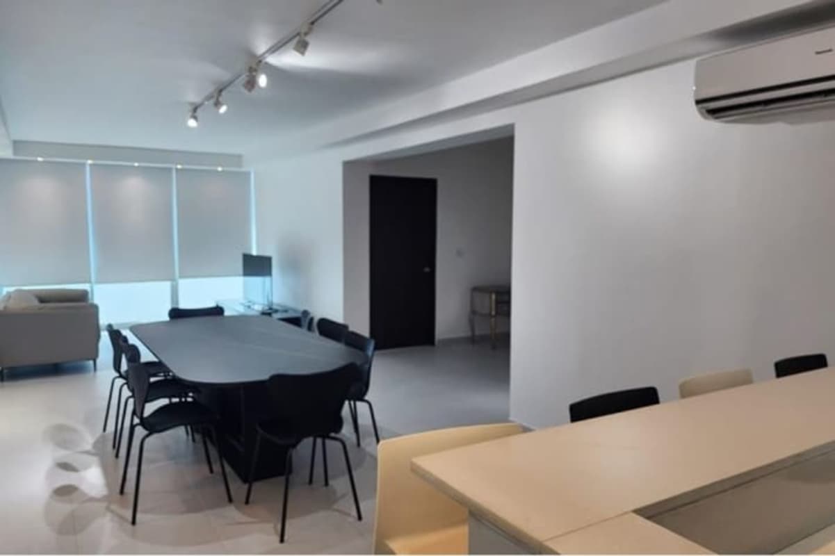 Penthouse master bedroom floor-to-ceiling windows ocean city views PH The Ocean Club Panama