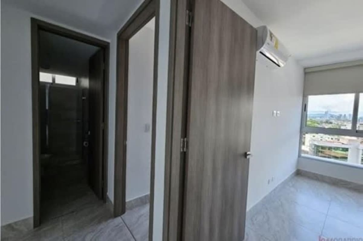 Living room in modern apartment with panoramic view windows in PH Luxor 400 Panama City