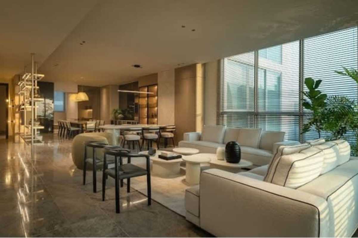 Modern marble tile living room with open shelves and accent lighting in PH Sea Point