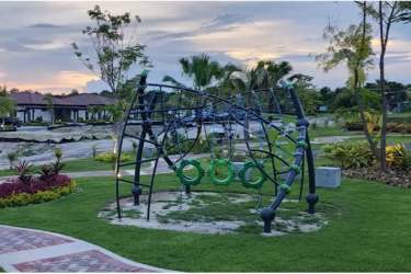 Open living dining area with views to tropical garden and terrace in Costa Esmeralda villa Panama
