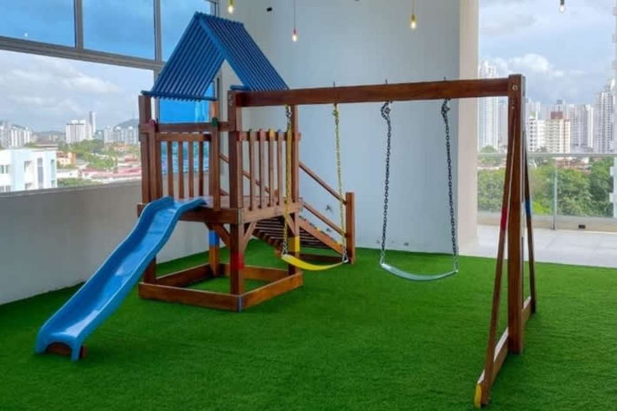 Modern high-rise condominium PH Isabella Towers entrance in Carrasquilla Panama City