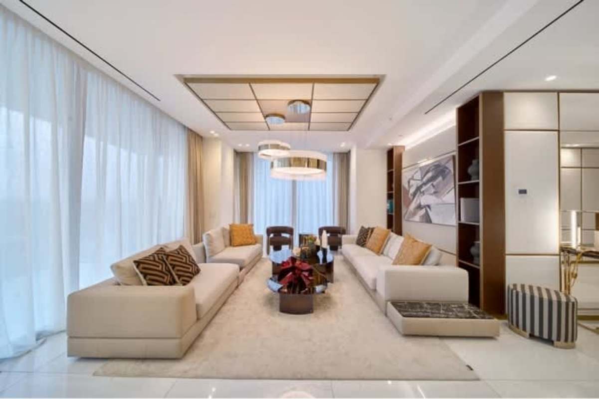 Modern FENDI-designed kitchen with marble island and built-in appliances at PH La Maison Costa del Este