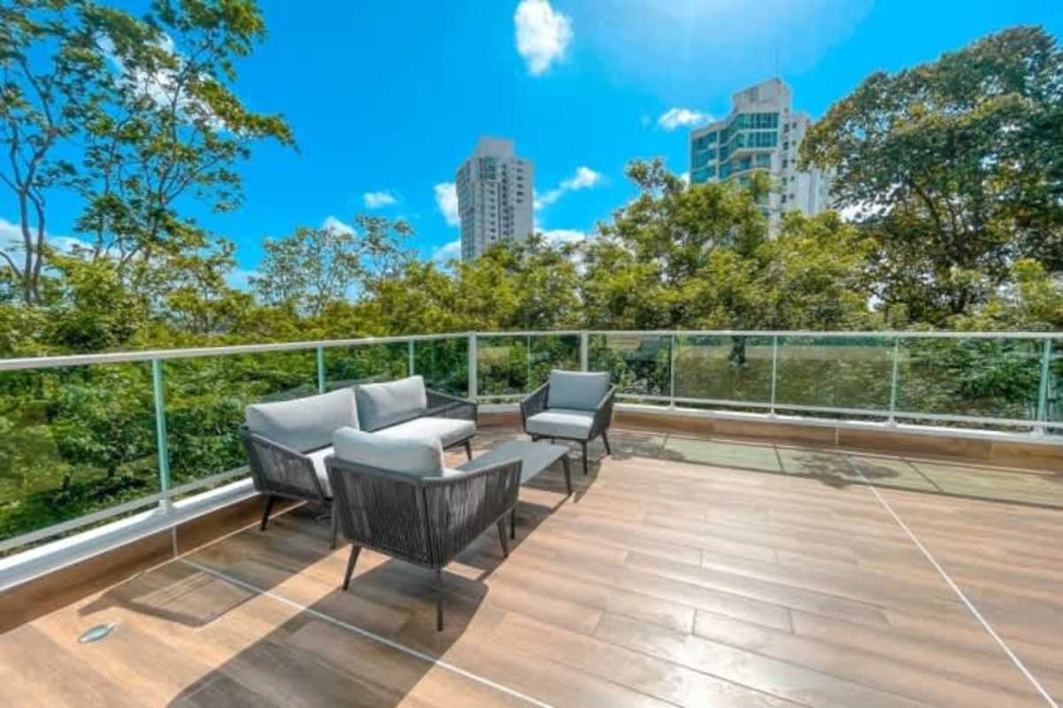 Wood-paneled sauna interior with bench seating in PH Bonavista high-rise Panama City