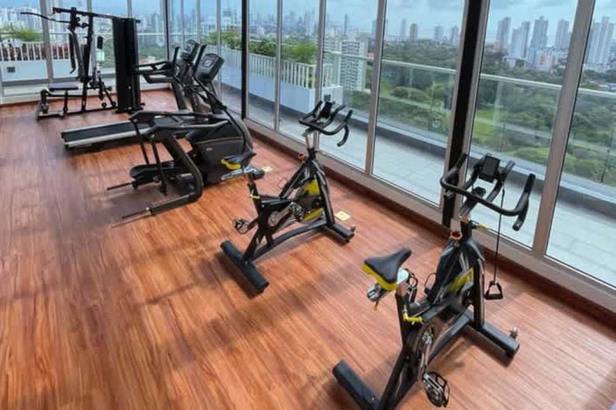 Balcony with outdoor furniture skyline Parque Omar view PH Isabella Towers Panama