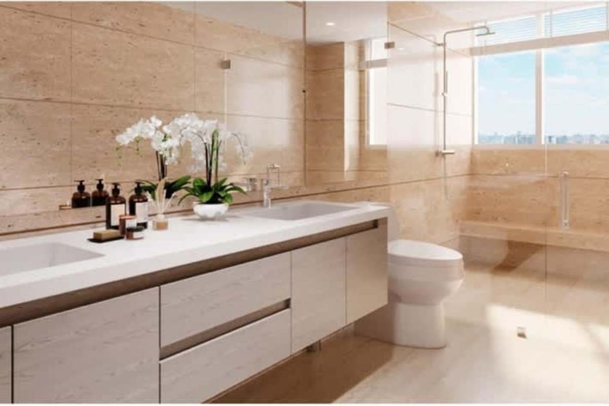 High-rise luxury condo building with balconies overlooking golf course in Santa María Panama