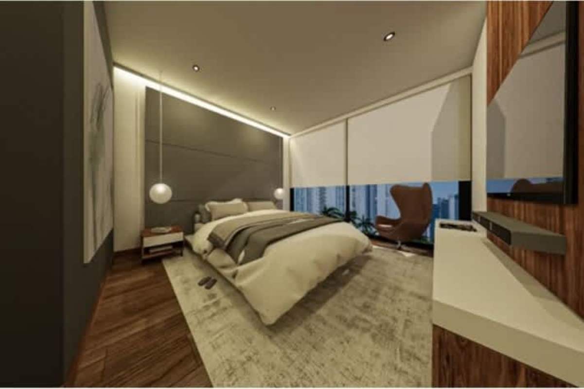 Bedroom with large windows panoramic city views PH Zima La Cresta Panama City