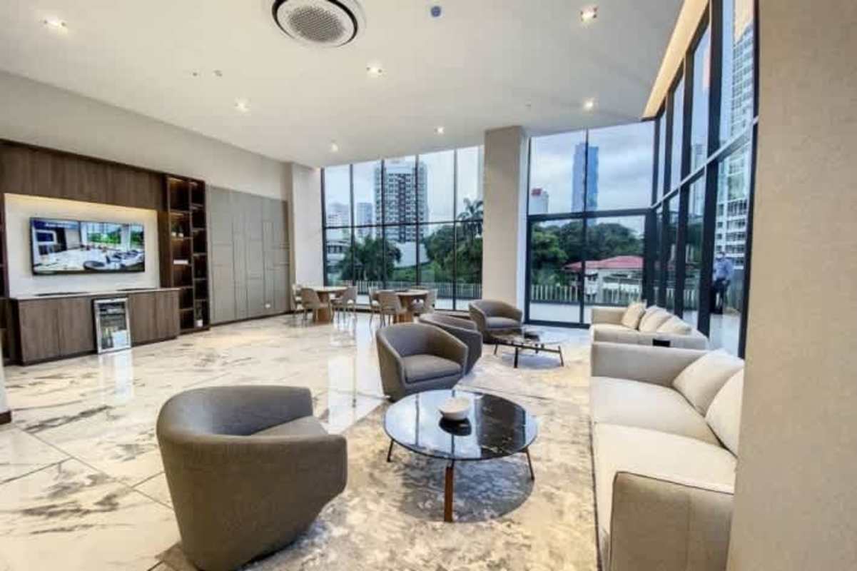 Modern community lounge area marble floors PH Prestige Bella Vista Panama