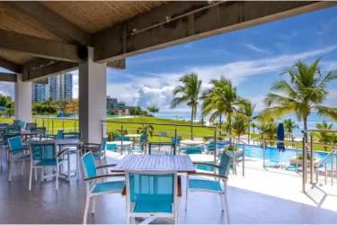 Exclusive beach club gazebo with ocean dining views at Royal Pacific Residences Panama