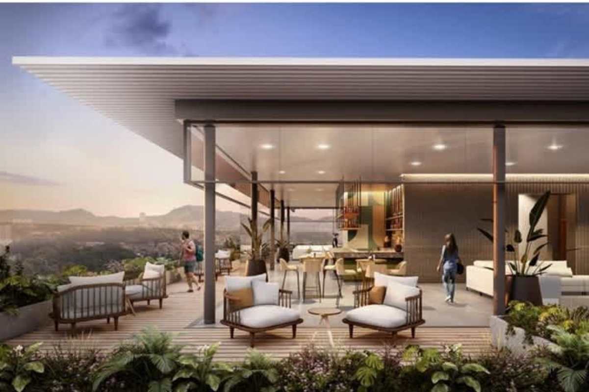 Stylish rooftop terrace lounge with sunset view barbecue area PH Galeria Towers Panama City