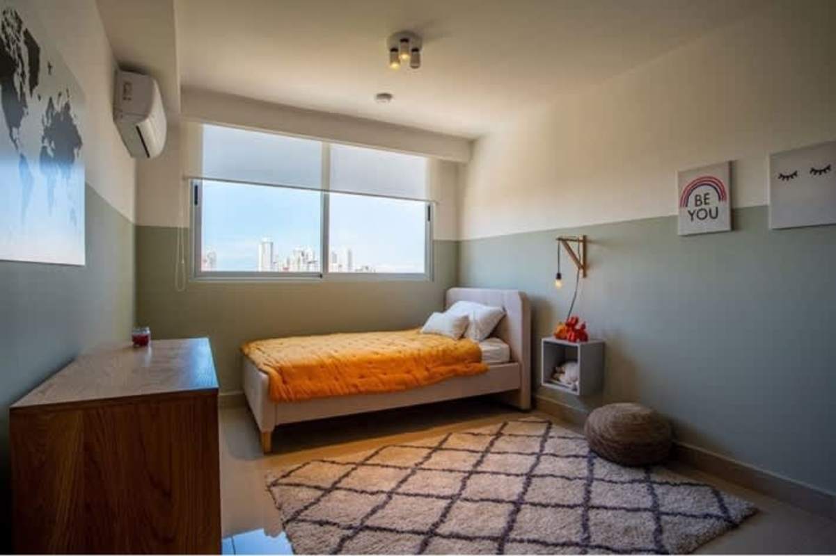 Second bedroom with closet and city views in PH Isabella Towers Carrasquilla Panama City