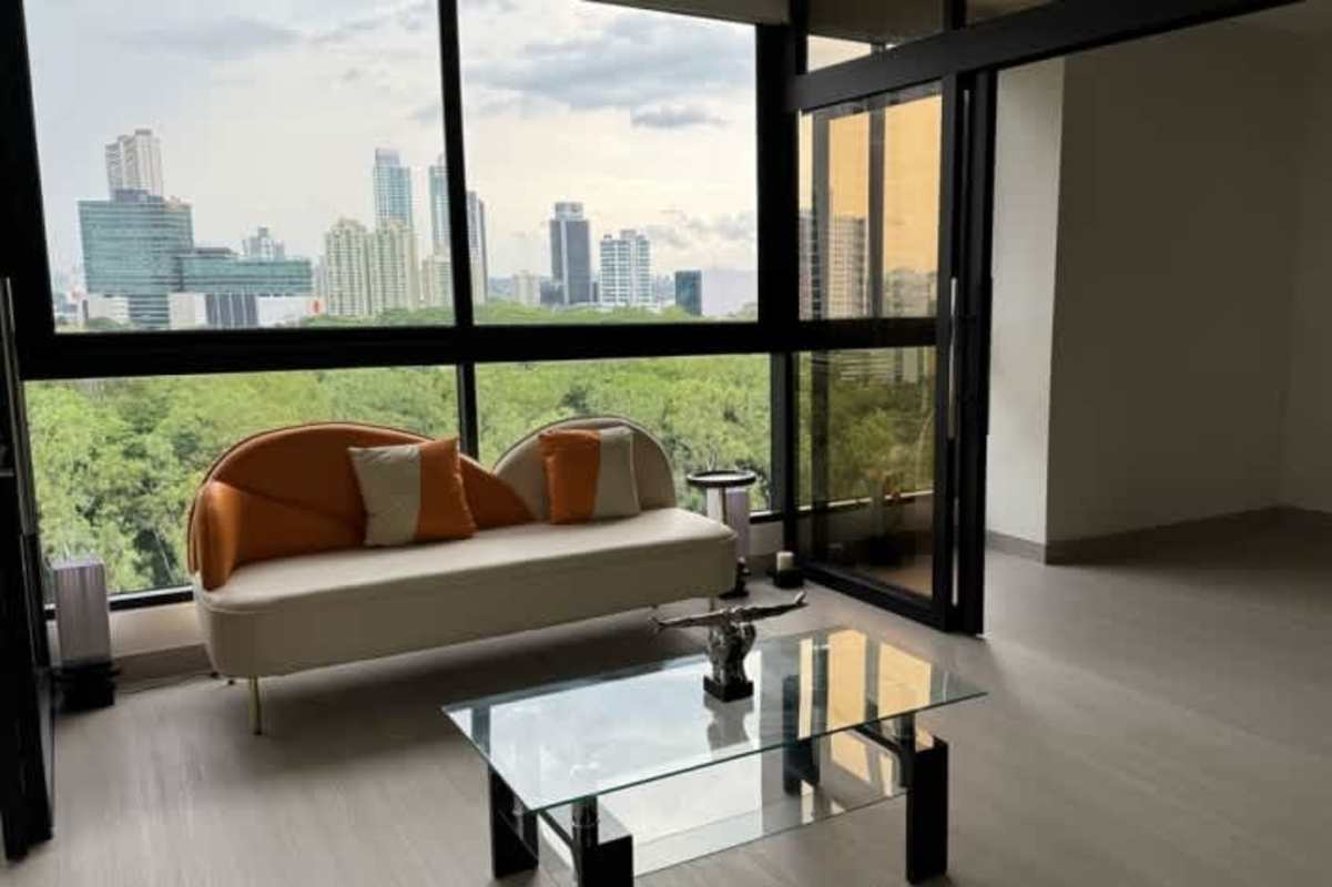 Modern living area with skyline view at Arcadia Costa del Este Panama