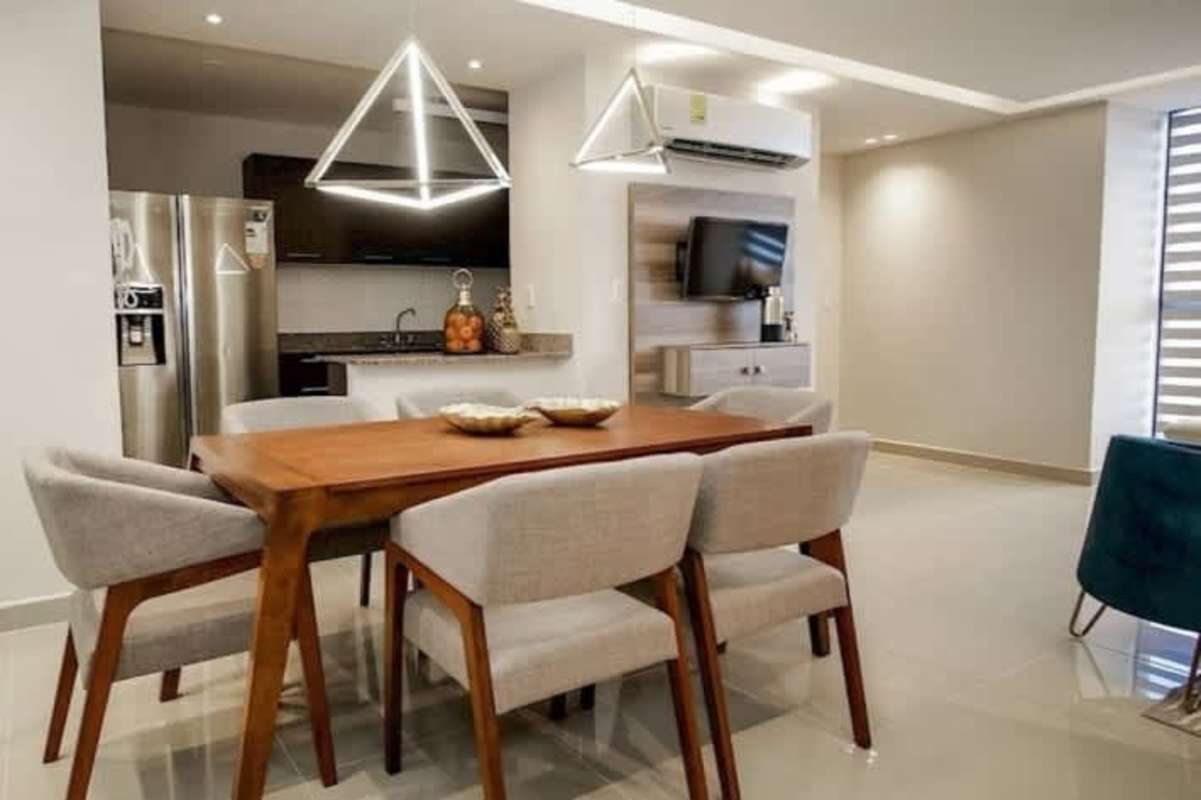 Open plan dining and kitchen space at PH Portofino Tower Betania Panama
